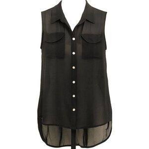 Forever 21 Sleeveless Black Sheer Button-Up Blouse with Collar